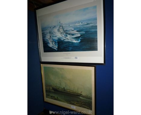 A framed Print 'South Atlantic Task Force' by Robert Taylor featuring H.M.S. Glamorgan, H.M.S. Ardent, The replenishment Ship