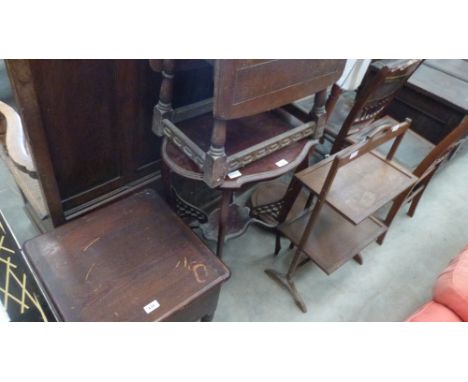 A lamp standard, cake stand, commode and two tables
