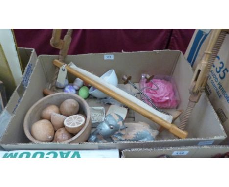 A tapestry stretcher and sundries