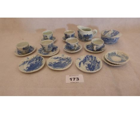A Victorian 18 piece blue and white part doll's tea service