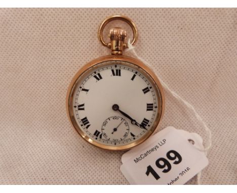 A 9ct keyless watch, the enamel dial with Roman numerals, the 15 jewel movement marked incuse for Record Watch Co. 48mm diame