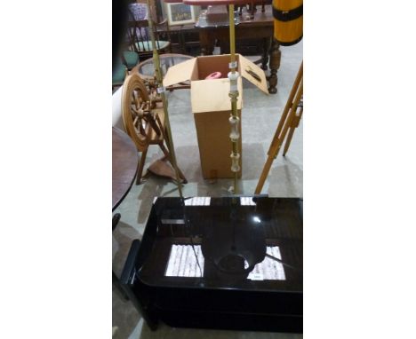 Two lamp standards and a TV stand