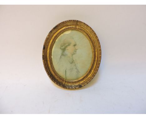 English School, 18th century, an oval portrait of a gentleman, pencil and watercolour, inscribed verso, George Baker, lace me
