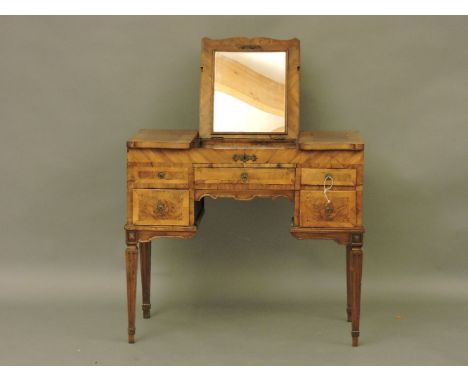 A 19th century French walnut dressing table, with light up mirror inset top, 88cm x 48cm x 78cm