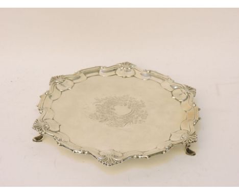 A silver salver, William Hutton & Sons, London, 1906, with inscription, 14oz, 24.5cm