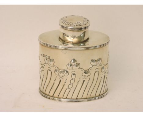 A silver tea caddy