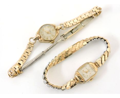 A 9ct gold ladies Rotary mechanical watch head, with later rolled gold bracelet, a 9ct gold ladies Rotary mechanical watch he