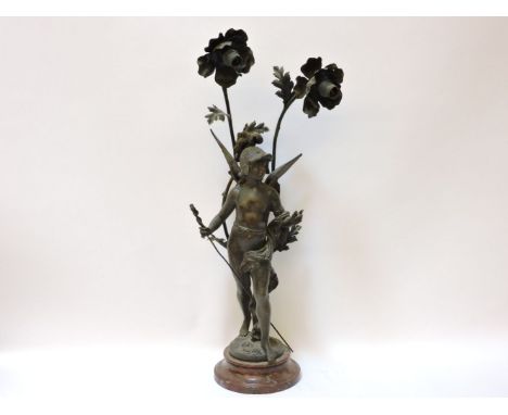 A late 19th century French spelter figural table lamp