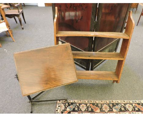 An elm hanging wall shelf, together with a reading stand