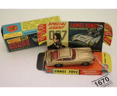 Boxed Corgi 261 James Bond 007 Aston Marin DB5 showing some paint loss, no figure, with inner display stand, box missing one 