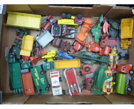 Over 30 play worn vintage diecast models mainly featuring many commercial examples including Matchbox, Corgi, Dinky etc