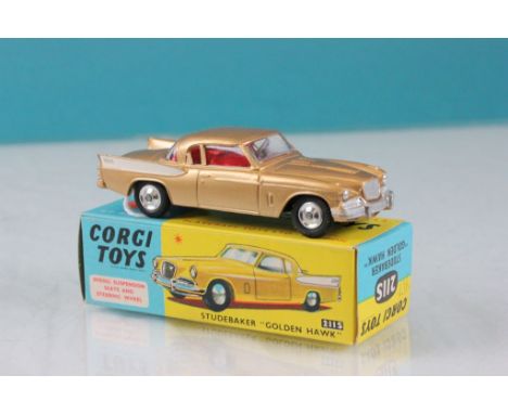 Boxed Corgi 211S Studebaker Golden Hawk in gold with red interior, diecast & box both excellent