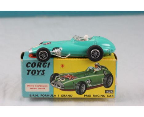 Boxed Corgi 152S BRM Formula 1 Grand Prix Racing Racing Car in turquoise with Union Jack and race number 1 both excellent, di