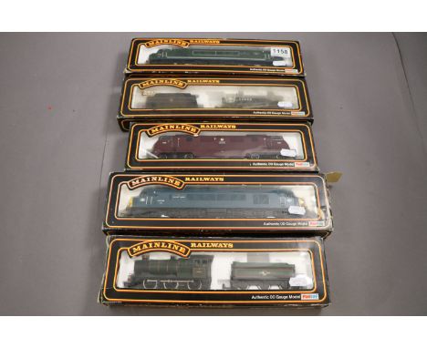 Five boxed Mainline Railways OO gauge engines, all incorrectly boxed, to include D100 Sherwood Forrester, D823 Hermes, 45048 