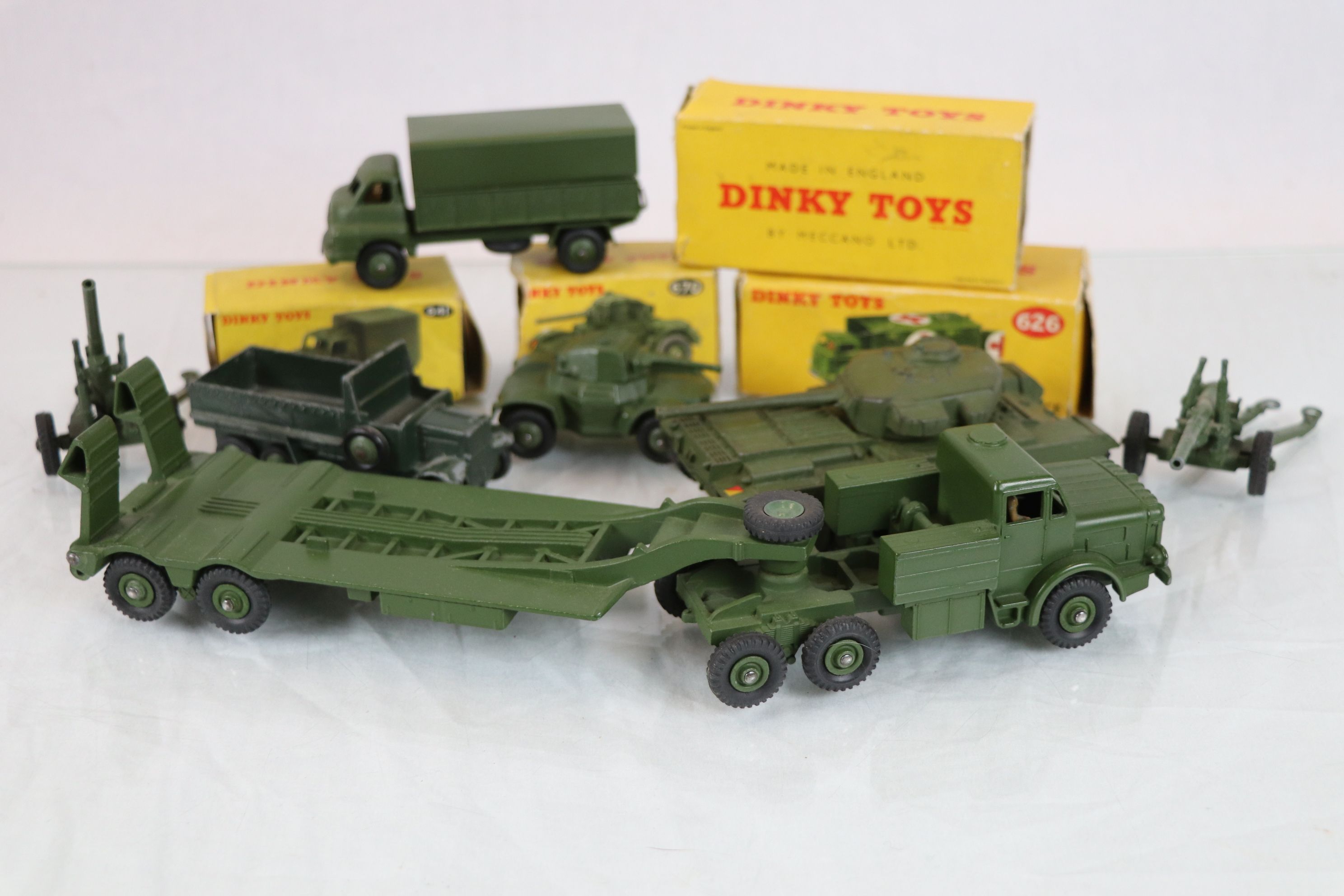 Eight military Dinky vehicles to include 4 x boxed (626, 670, 641 & 621 ...