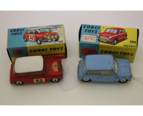Two boxed Corgi diecast vehicles to include 226 Morris Mini Motor in pale blue with cream interior and 321 Monte-Carlo BMC Mi