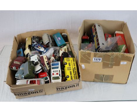 Two Trays of Loose Playworn mainly Diecast Vehicles including Dinky, Corgi, Spot-on, Matchbox, etc