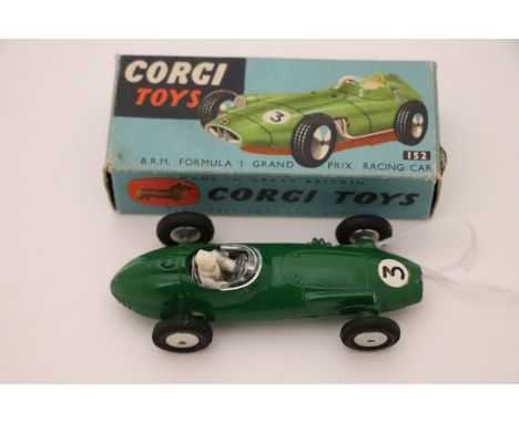 Boxed Corgi 152 BRM Formula 1 Grand Prix Racing Car in British Racing Green, with driver, diecast vg, box gd