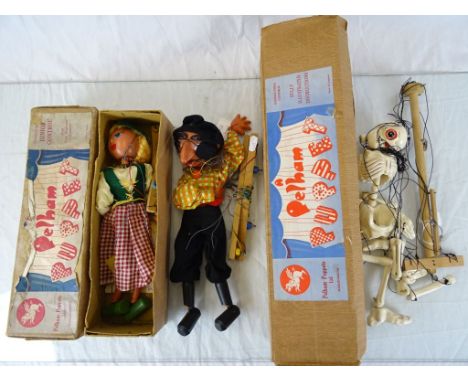 Two Boxed Pelham Puppets - Skeleton SL18 and Tyrolean Girl plus another Loose Pelham Puppet