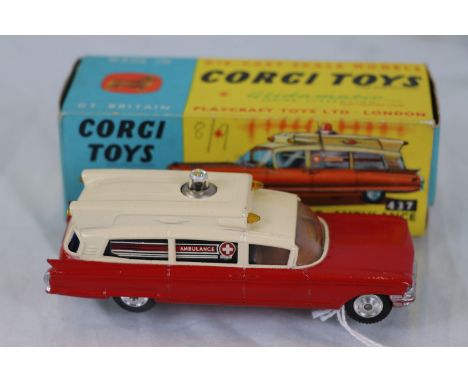 Boxed Corgi 437 Superior Ambulance on Cadillac Chassis in excellent condition, gd box with slight part of one end flap remove