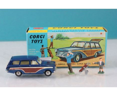 Boxed Corgi 440 Ford Consul Cortina Super Estate Car with both golfers and golf bag, diecast & box both excellent, no inner d