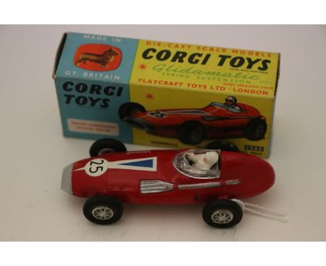 Boxed Corgi 150S Vanwall Formula 1 Grand Prix in red with driver, race number 25, decals excellent, diecast vg, wheels a litt