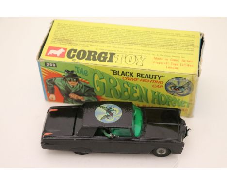 Boxed Corgi 268 The Green Hornet Black Beauty diecast is vg but figure/button action is poor, with instructions, 4 x flying r