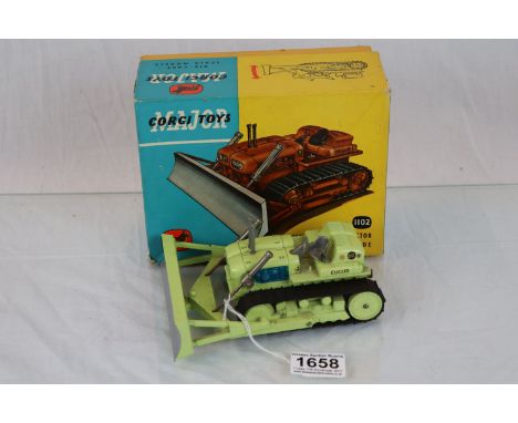 Boxed Corgi Major 1102 Euclid TC12 Tractor with Dozer Blade, in pale lime green, diecast gd, box gd overall