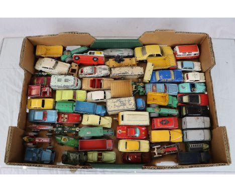Over 55 vingtage play worn diecast model vehicles to include Corgi, Dinky and Spot On examples