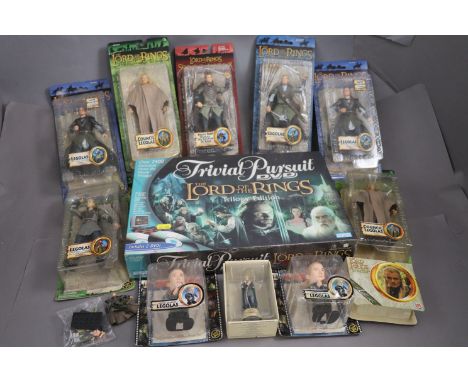 Collection of The Lord Of The Rings figures, toys, and collectables to include Toy Biz figures x 13, boxed Trivial Pursuit et