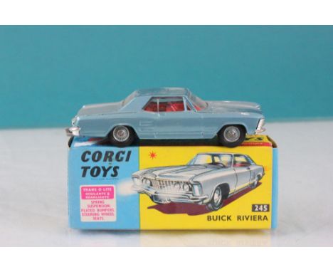 Boxed Corgi 245 Buick Riviera in metallic blue, red interior, diecast excellent, box vg/ex