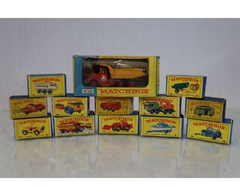 13 Lesney Matchbox boxed Diecast vehicles to include numbers; 60, 51, K-19, 38, 34, 70, 71, 72, 63, 30, 69, 61, 9