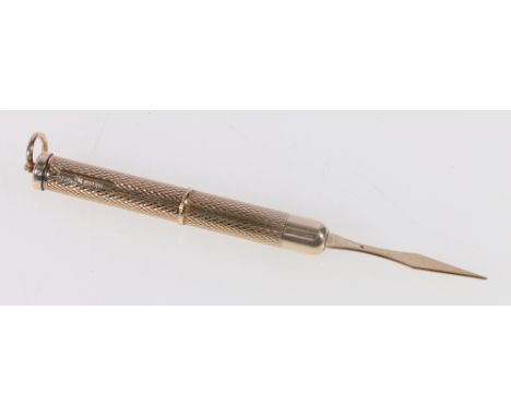 9ct gold toothpick, engine turned.