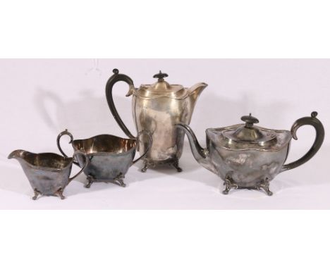 George V silver four piece tea set, Birmingham 1923, Maker F R & Co Ltd, Fenton Russell & Co Ltd., 1930g.