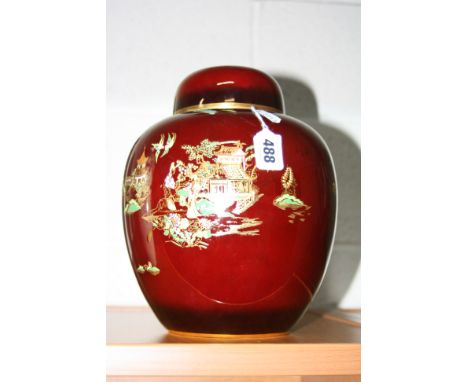 A LARGE CARLTONWARE GINGER JAR, Mikado pattern on Rouge Royale ground, height approximately 25cm