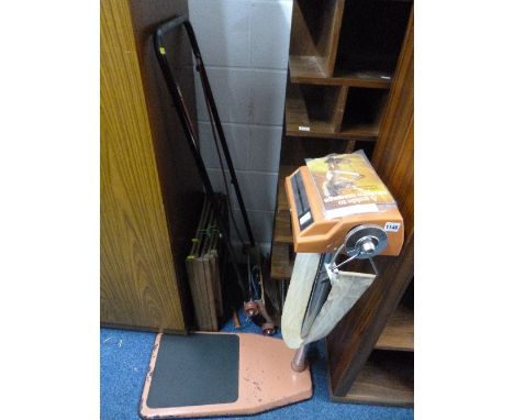A VINTAGE MASSAGING MACHINE, vintage rowing machine and a folding clothes rack (3)