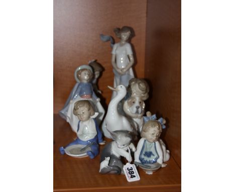 A SMALL LLADRO FIGURE GROUP, Cat and Mouse, together with seven various Nao figures (8)