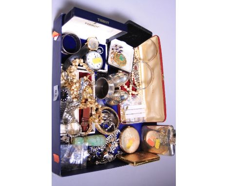 A LARGE TRAY OF MISCELLANEOUS, to include wristwatches, jewellery, hip flask, etc