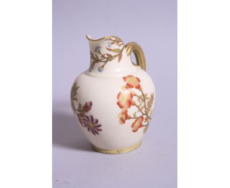 A ROYAL WORCESTER FLATBACK JUG, decorated with floral sprays, gilt highlights, puce marks, 1094, RdNo.29115, circa 1888, mono