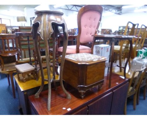 A CARVED HARDWOOD PLANT STAND, an Edwardian occasional table, commode and a steam cleaning system (sd) (4)