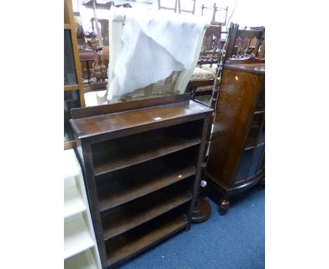 AN OAK OPEN BOOKCASE, and an oak standard lamp (sd) (2)