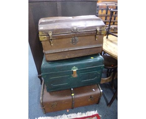 TWO VARIOUS TIN TRUNKS, and a travelling trunk (3)