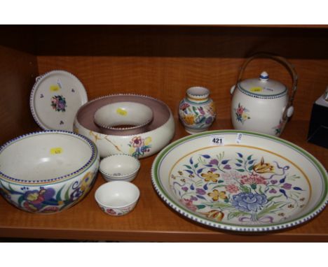 A GROUP OF POOLE POTTERY, to include a charger, impressed mark and No.822, diameter approximately 33cm, a bowl, impressed 432