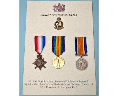 A group of WWI General Service Medals awarded to: 40772 Private Ernest R. Quickenden, Royal Army Medical Corps, 1914-15 Star,