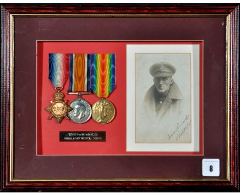 WWI General Service Medals awarded to: 37239 Private W. Hadfield, Royal Army Medical Corps, mounted beside portrait photograp