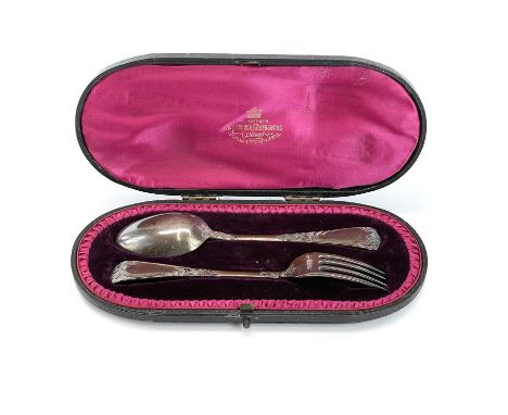 A Victorian silver Christening fork and spoon set, within original fitted case, by George Jackson and David Fullerton, London