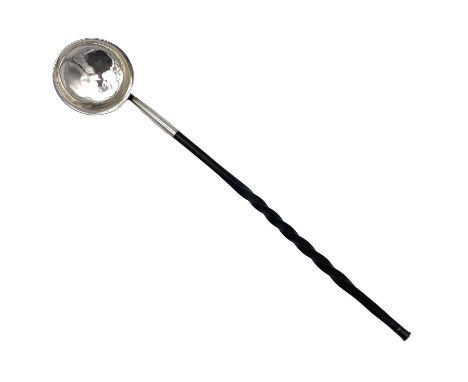 A Georgian silver punch ladle with baleen handle and silver terminal, the bowl exterior engraved with a Masonic motif and wit