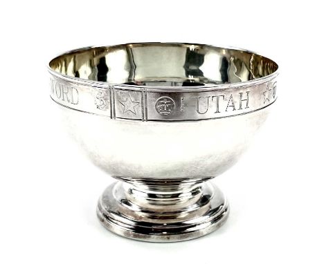 A Tiffany &amp; Co sterling silver D-Day 50th anniversary commemorative pedestal bowl, the rim engraved with the beach names 