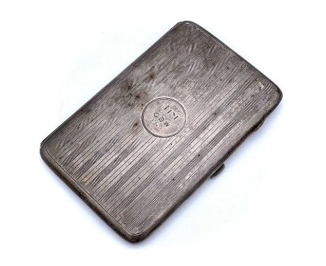 A George V silver engine turned cigarette case, Birmingham 1919, width 15cm, weight 6.30 toz.