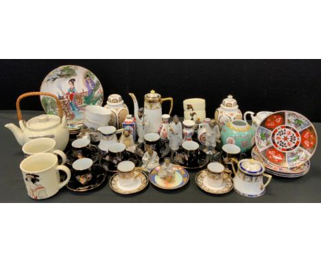 A Japanese Noritake part coffee set;  other table wares, figure, Chinese vase, jar etc qty 